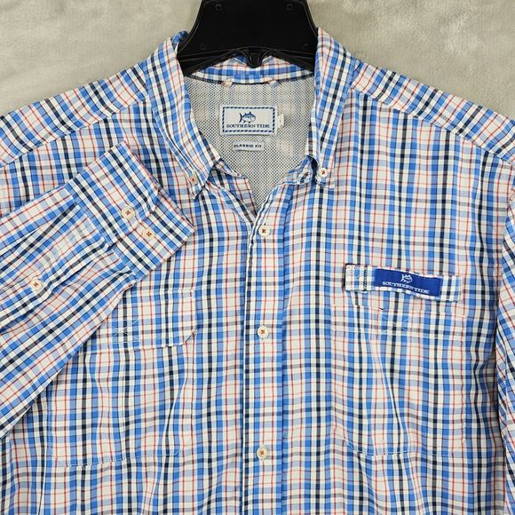 SOUTHERN TIDE Men's Shore Shot Long Sleeve Vented Fishing‎ Shirt Size Large Blue - Picture 1 of 8